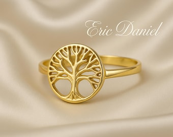 Solid Gold Tree of Life Ring: Family Unity Jewelry