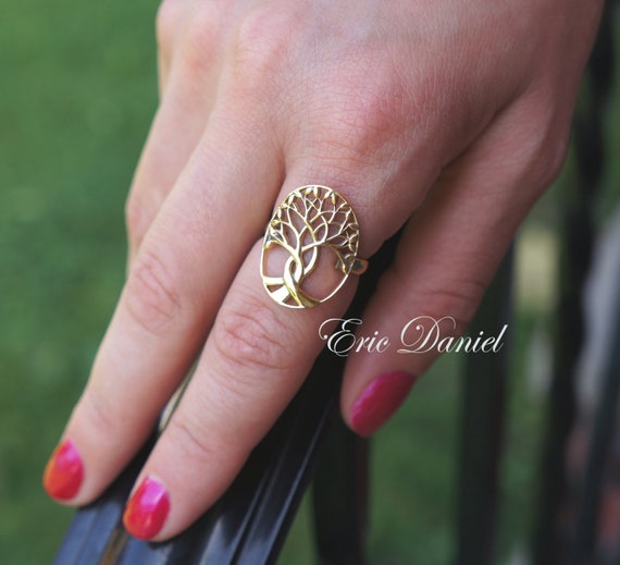 Tree of Life Ring in Sterling Silver Yellow Gold or Rose Gold
