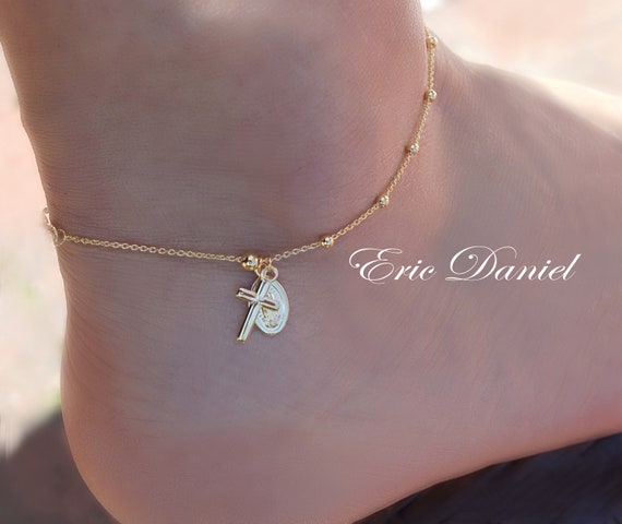 Virgin Mary Charm With Classic Cross in Solid Yellow Gold 14K Solid Gold Rosary Anklet Religious Jewelry Designs