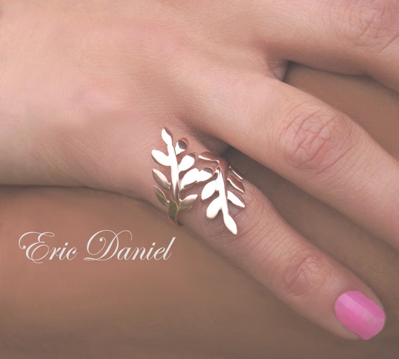 10K, 14K or 18K Solid Gold Olive Leaf Branch Ring in Solid Karat