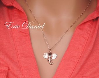 10K, 14K ,18K Gold Elephant Necklace in Solid White, Yellow or Rose Gold, Solid Gold Elephant, Lucky Charm, Protective Charm