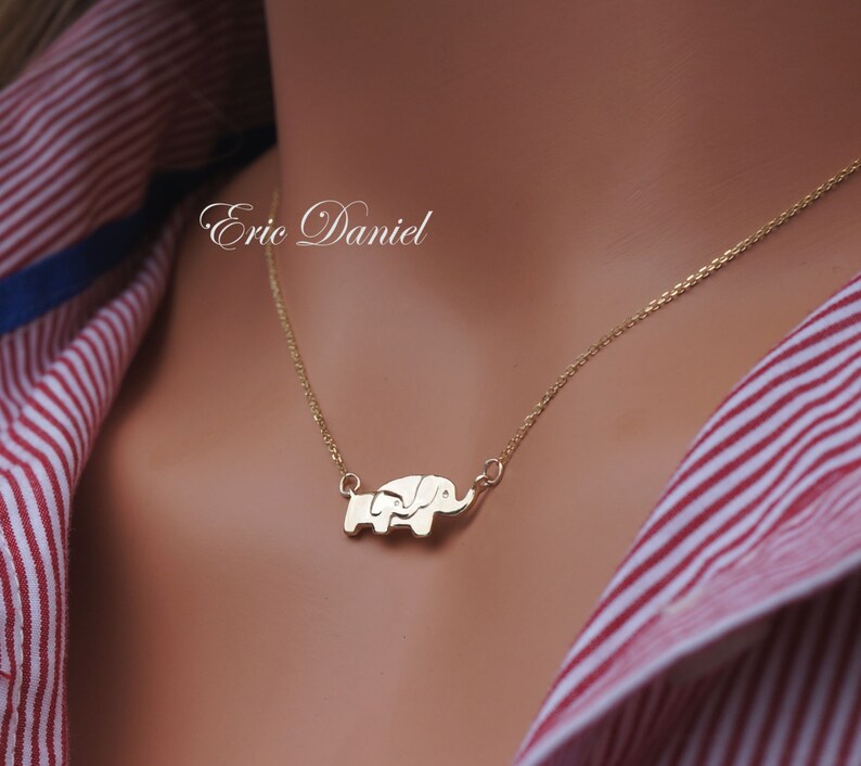 Mother Daughter Elephant Necklace 10k 14k 18k Solid Gold in - Etsy