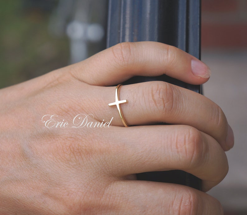 Handmade Cross Ring Solid Gold Cross Ring 14k Cross Ring in Yellow or Rose Solid Gold