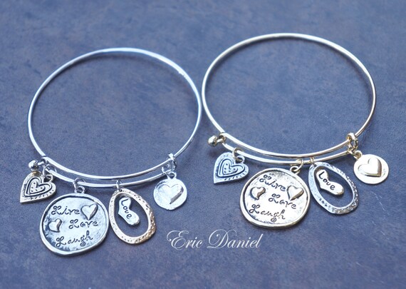 Clearance Sale Multi Charm Love Bangle Bracelet With Engraved Disc