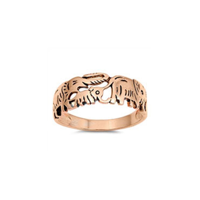 10k 14k Couples rings or 18k Solid Gold Family Elephant Ring in White Elephants in Love. Yellow or Rose Gold Good Luck Ring