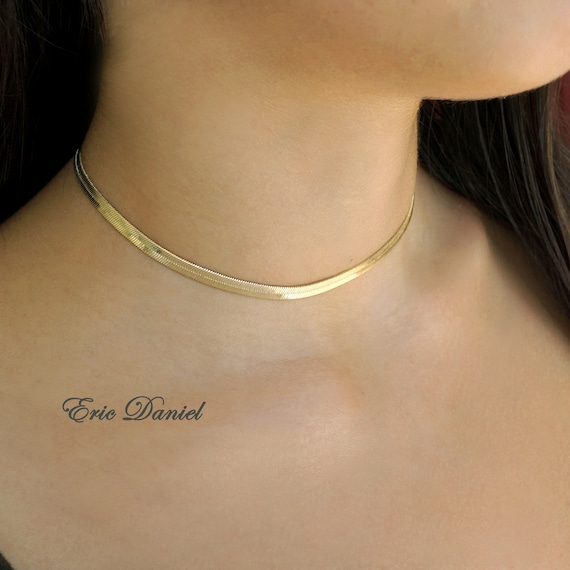 18K Gold Filled Snake Chain Choker Necklace Herringbone Style