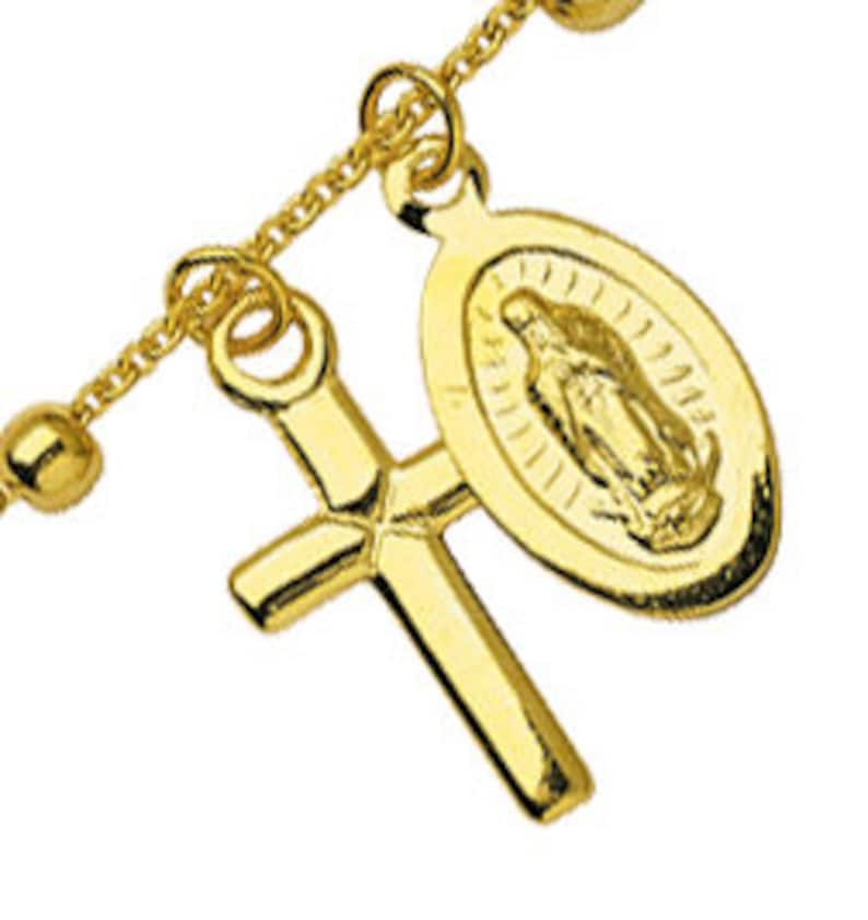 14K Solid Gold Rosary Bracelet Virgin Mary Charm With Etsy