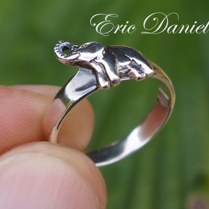 Baby Elephant Ring In Sterling Silver, Yellow or Rose Gold. Elephant Jewelry, Animal Ring, Good Luck Ring, Amulet Jewelry image 3