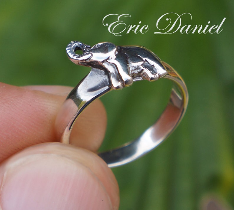 Baby Elephant Ring In Sterling Silver, Yellow or Rose Gold. Elephant Jewelry, Animal Ring, Good Luck Ring, Amulet Jewelry image 3