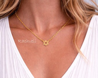 14K Star of David with Paperclip Chain, Jewish Religious Gift.