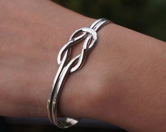 Sterling Silver Intertwined Love Knot & Infinity Cuff Bangle