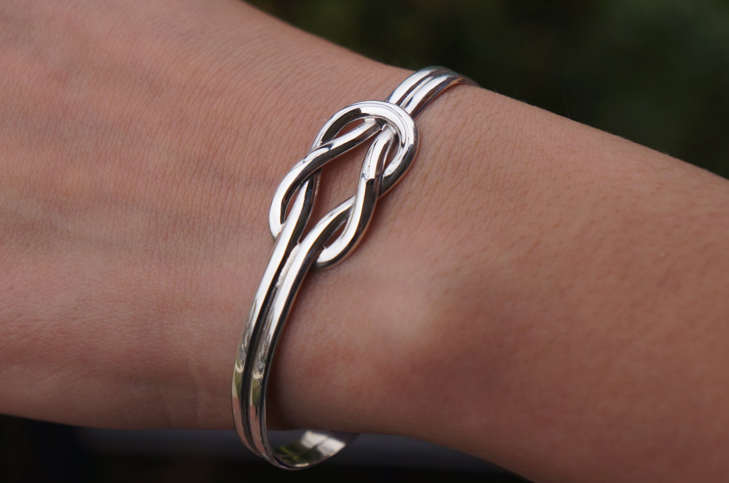 Sterling Silver Intertwined Love Knot & Infinity Cuff Bangle