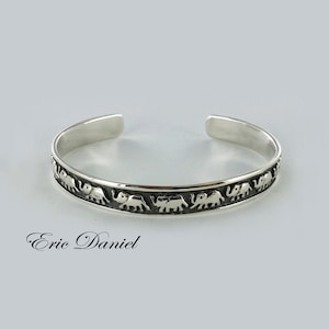 Sterling Silver Unisex Elephant Cuff Bangle For Man or Woman, Lucky Elephant Bangle, Protective Amulet.