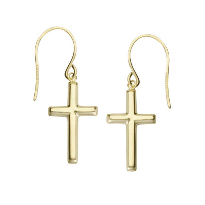 14K Gold Cross Earrings Solid Yellow Gold Cross Earrings Etsy