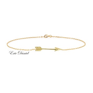 10K, 14K or 18K Solid Gold Arrow Bracelet in Yellow Gold, Sideways Dainty Arrow Bracelet, Stacking Bracelet.