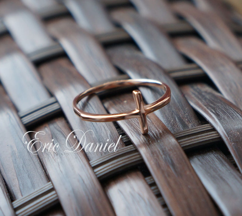 Handmade Cross Ring Solid Gold Cross Ring 14k Cross Ring in Yellow or Rose Solid Gold