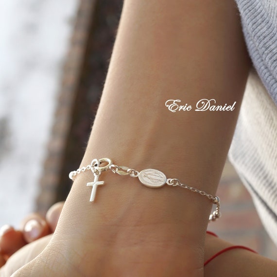 Virgin Mary Rosary Bracelet in Sterling 