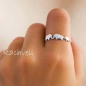 Elephant Ring With Mother and Babies in Sterling Silver, Yellow or Rose Gold, Good Luck Ring, Elephant Jewelry, Gift For Mother.