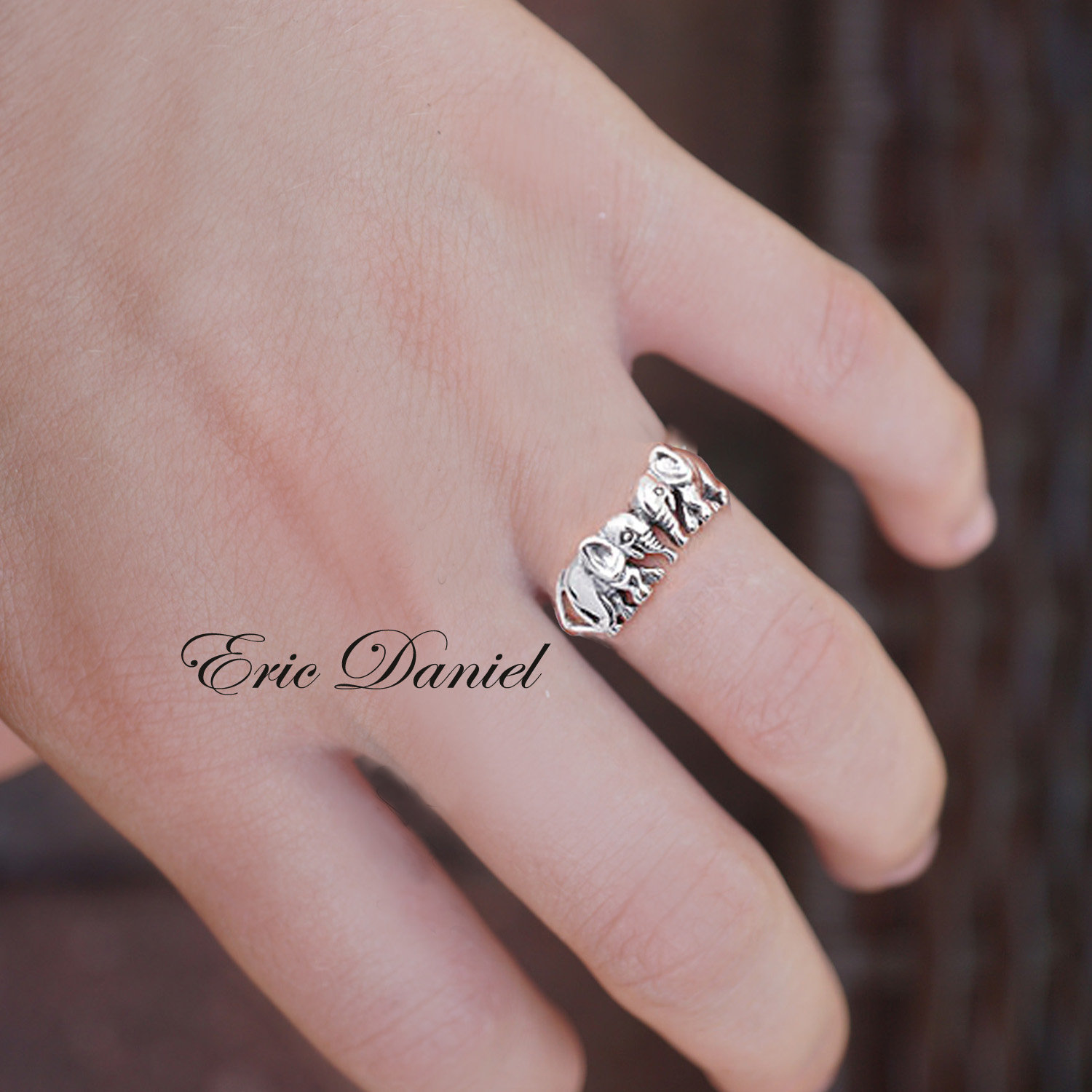 Elephant Ring in Sterling Silver, Yellow or Rose Gold Overlay, Together Forever Ring, Amulet Ring, Elephants In Love, Family Strength, Unity