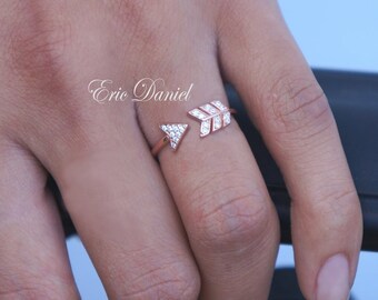 10K, 14K or 18K Dainty Open Arrow Ring with CZ Stones, life's Journey, Direction, Focus. Protection, Defense, Strength, Courage Symbolism.