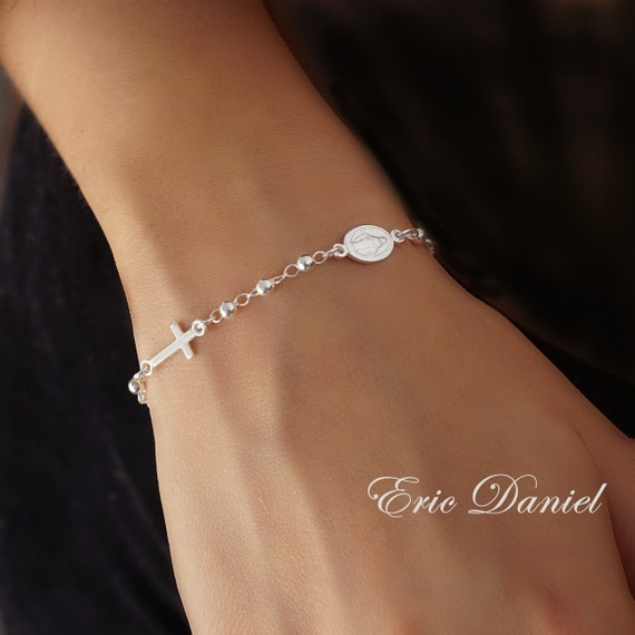 Virgin Mary Rosary Bracelet With Cross 