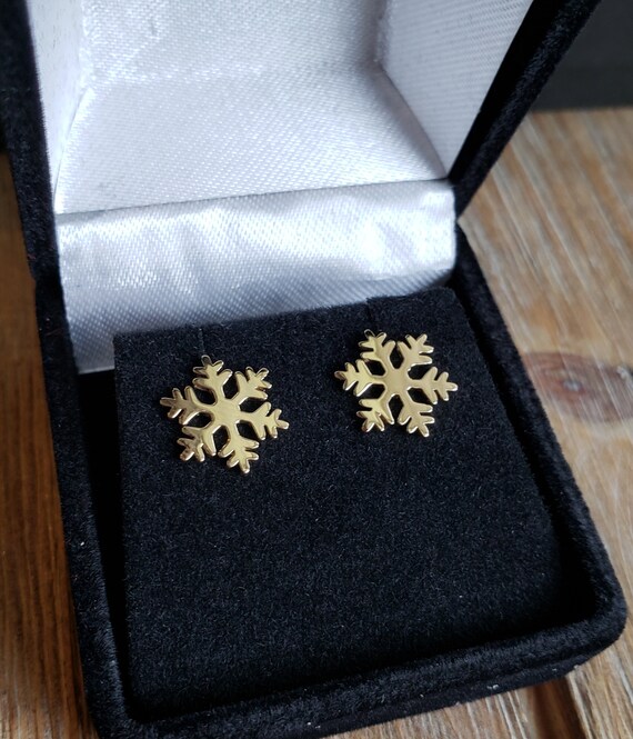 [LLOYD] 10K GOLD☆Snowflake Greeting Earrings 10K, 14K or 18K Solid Gold Snowflake Earrings, Solid Gold