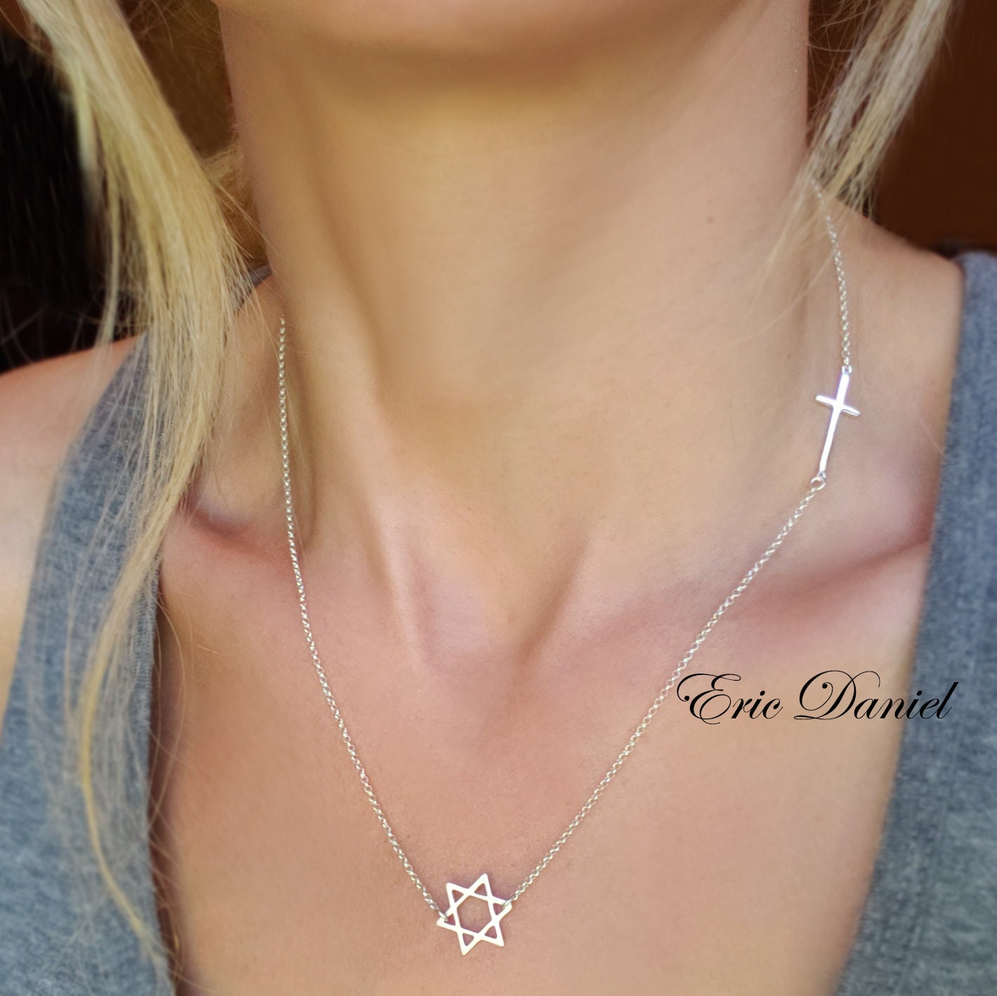 David Necklace With Sideways Cross 