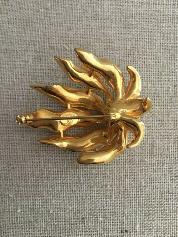 Dramatic DE MARIO BROOCH Vintage Pearl Leaves Bro… - image 5