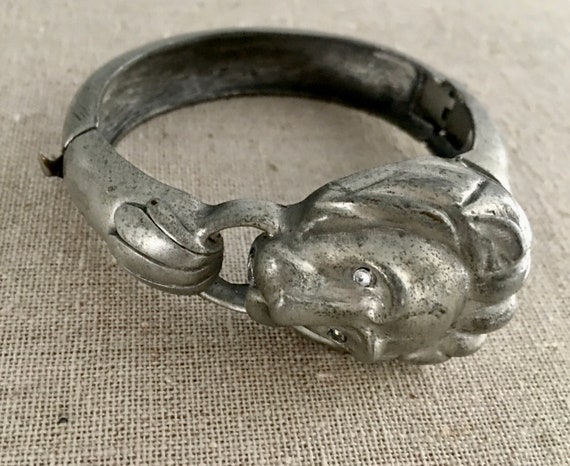 Vintage 60s Silver Tone Rhinestone Jewelry for Women Pewter Gun Metal Bracelet