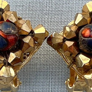 Stunning 1960&#39;s HOBE Signed Vintage Earrings Art Glass Clip Designer Couture Runway Collection Hot Lava