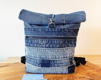 Denim Recycled Backpack - roll-top rucksack upcycle zero-waste BPK005