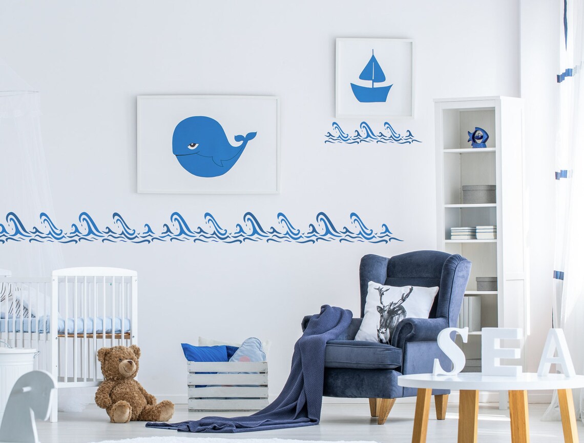 Waves Wall Stencil Nautical Ocean Stencil for Walls Fabric Etsy