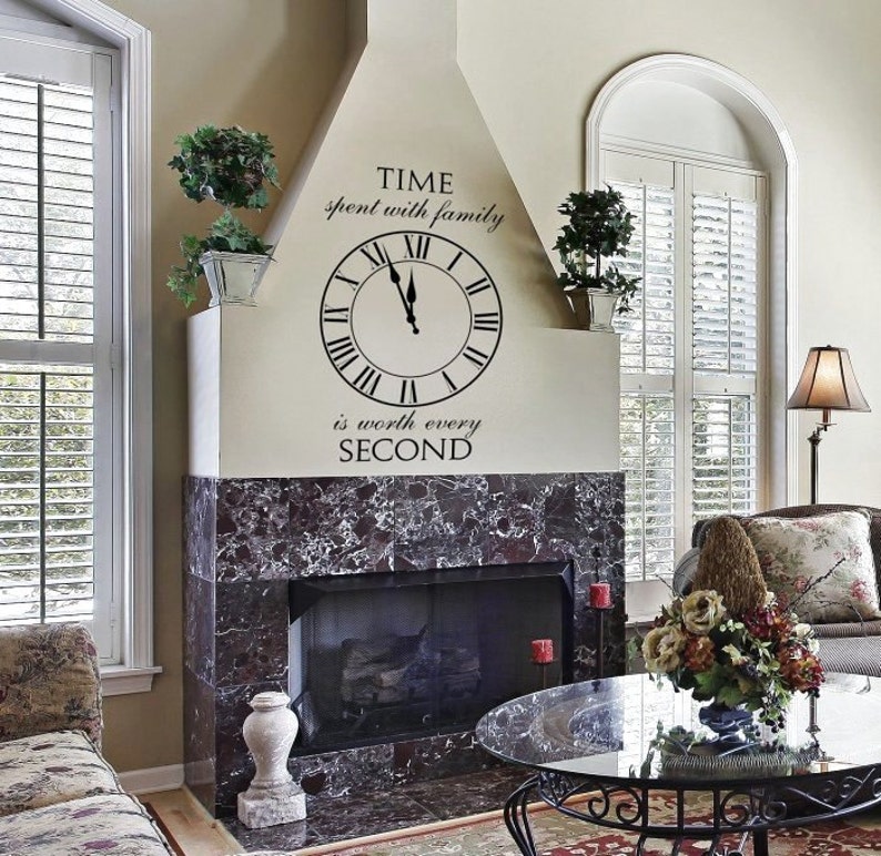 Time Spent With Family WW268 Roman Clock Wall Lettering Stencil