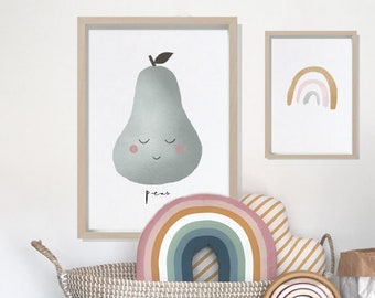 Pear Print, Fruit Print, Fruit Art, Cute Nursery Print, Gender Neutral Nursery, Kids Room Art, Playroom Art, Scandi Nursery, Personalised