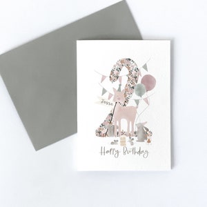 Carte de 2e anniversaire, peut être personnalisée, fêtards de la forêt, carte d'anniversaire de forêt, carte d'anniversaire d'animal, carte de 1er anniversaire, personnalisée