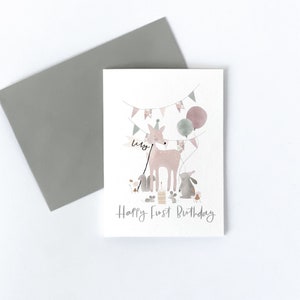 Carte 1er anniversaire des bois, peut être personnalisée, animaux de la forêt, carte d'anniversaire, carte d'anniversaire animal, carte 1er anniversaire, à personnaliser