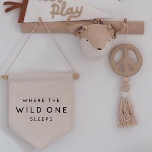 Where The Wild One Sleeps Hanging Banner 24x24cm more lettering colours available