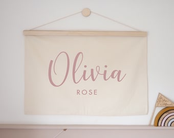 Personalised Wall Hanging Handlettered Script Font - Custom Name Banner 70x50cm - more hanging options available