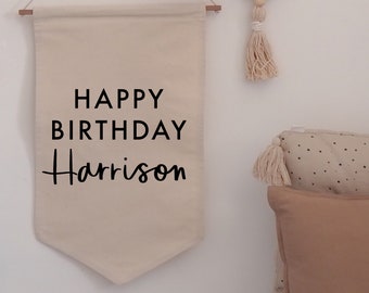 Personalised Happy Birthday Hanging Banner Choose your own font 30x50cm