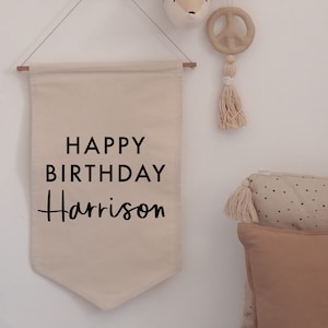 Personalised Happy Birthday Hanging Banner Choose your own font 30x50cm