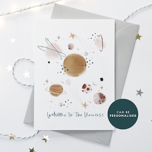 Welcome To The Universe Card - New Baby, Can be personalised