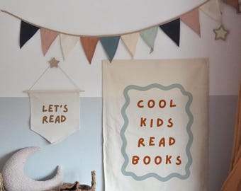 Pancarta de niños divertidos leyendo libros: 70 x 50 cm, más colores de letras disponibles.
