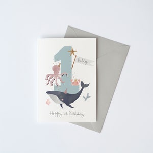 Sea Animals Birthday Card, Can be personalised, Ages 1-5