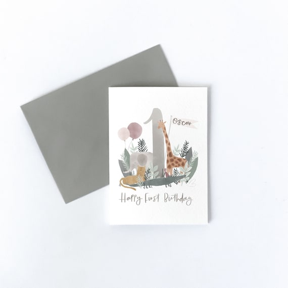 First Birthday Card, Can be personalised, Safari Party Animals, Safari Birthday Card, Animal Birthday Card, 1st Birthday Card, Personalised