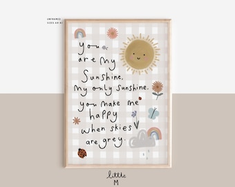 You Are My Sunshine Gingham Quote Print - Beige