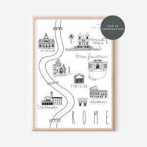 Rom Karte Druck, Rom Stadtplan, Rom illustrierte Karte, Kartenkunst, Karte Druck, Verlobungsgeschenk, Flitterwochen Geschenk, Geburtstagsgeschenk, Reise Poster
