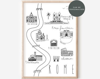 Rome Map Print, Rome City Map, Rome Illustrated Map, Map Art, Map Print, Engagement Gift, Honeymoon Gift, Anniversary Gift, Travel Poster