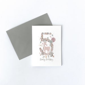 Biglietto di auguri per il 5° compleanno, personalizzabile, animali della festa del bosco, biglietto di auguri per il compleanno della foresta, biglietto di auguri per il compleanno degli animali, personalizzato