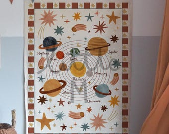 Portrait solar system wall banner with brick red border 50x70cm