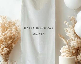 Simple Happy Birthday Personalised Raw Edge Wall Hanging. More banner sizes and lettering choice and colours available